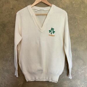 Vintage Ireland Shamrock Embroidered V-neck Sweater